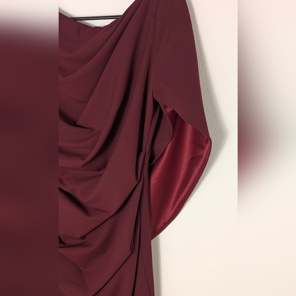 BETSY & ADAM Cape Sleeve Draped Sheath  Dress Burgundy Size US 2 Petite RP$199 - Picture 5 of 16
